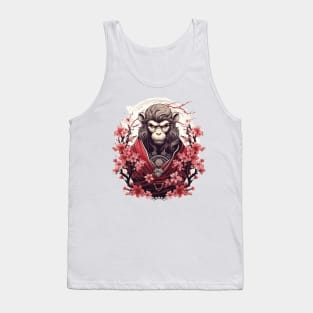 Monkey Samurai General in Red Sakura Tank Top